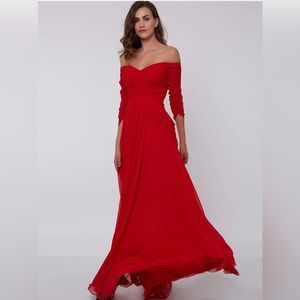 Off-Shoulder Red Maxi Dress - Elegant Evening Gown